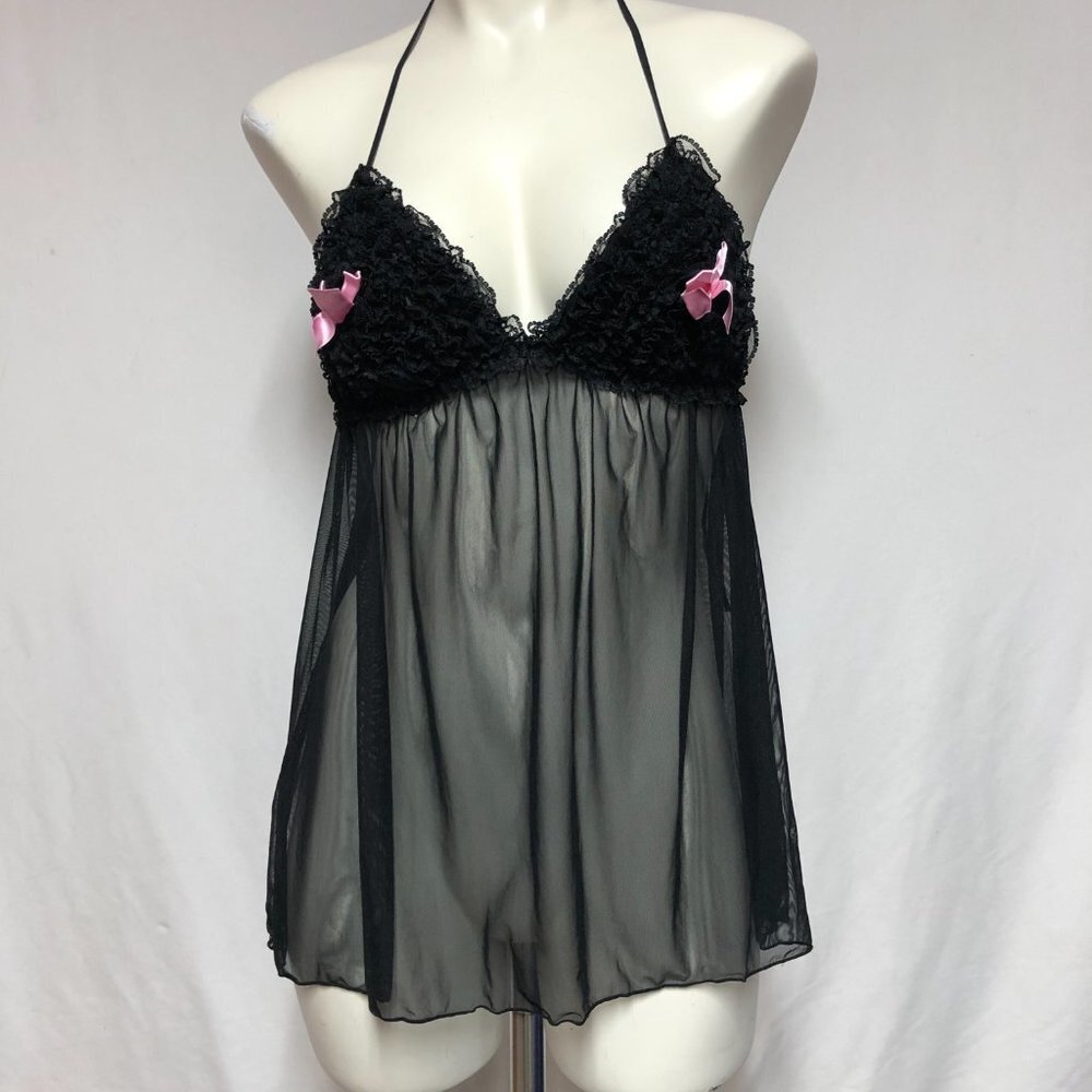 La Senza Love Black & Pink Mesh Baby Doll Lingerie Size Med